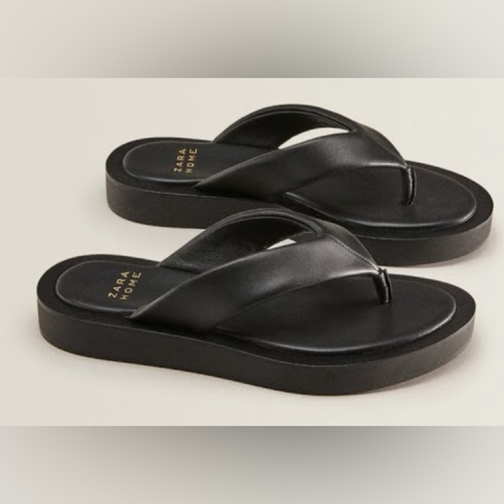 ❌SOLD❌ Zara Home Leather Platform Flip Flop Sandals, Size 37 - Picture 2 of 5